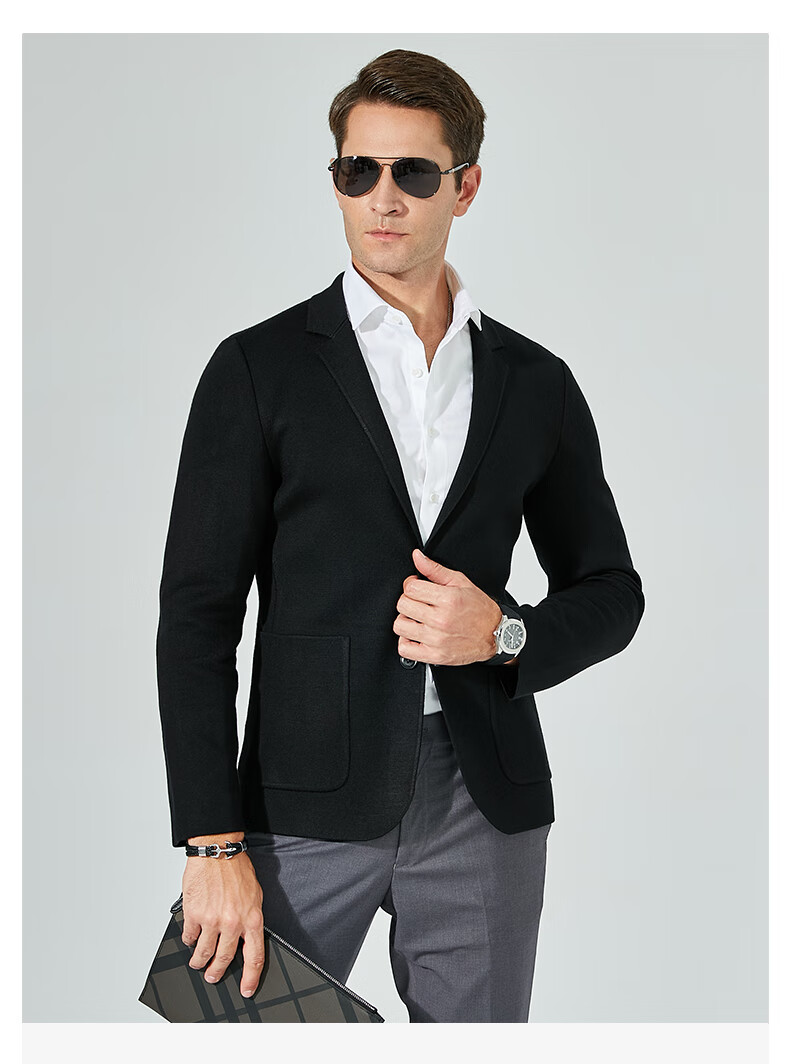 raidyboer雷迪波尔秋冬男时尚休闲翻领修身针织西服外套510370黑色