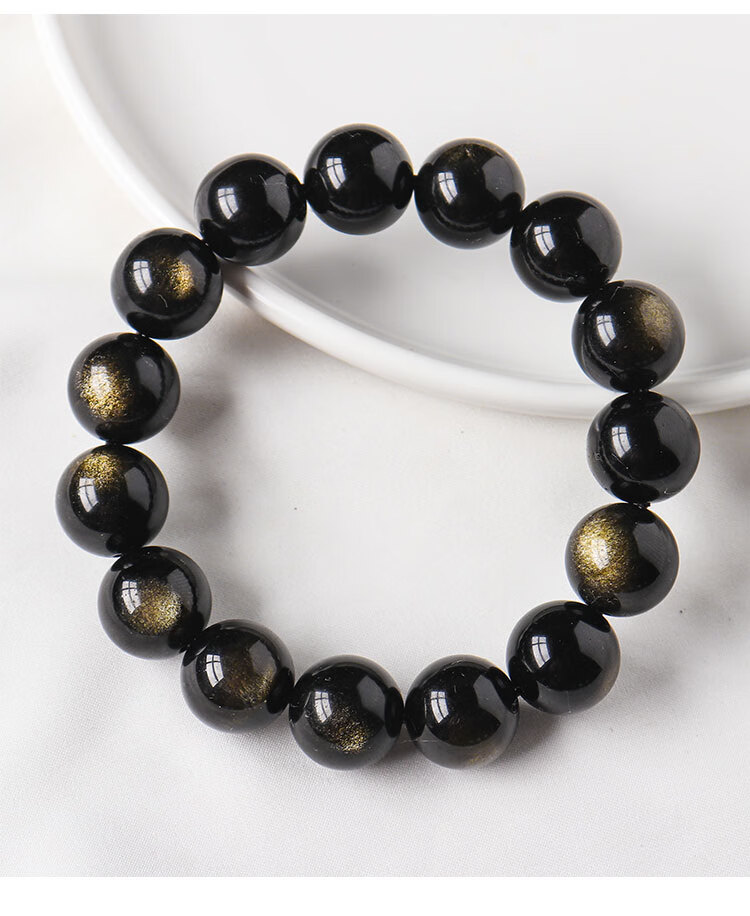 唯诚天然水晶金曜石手链圆珠手链招财转运黑曜石手串男女情侣饰品约