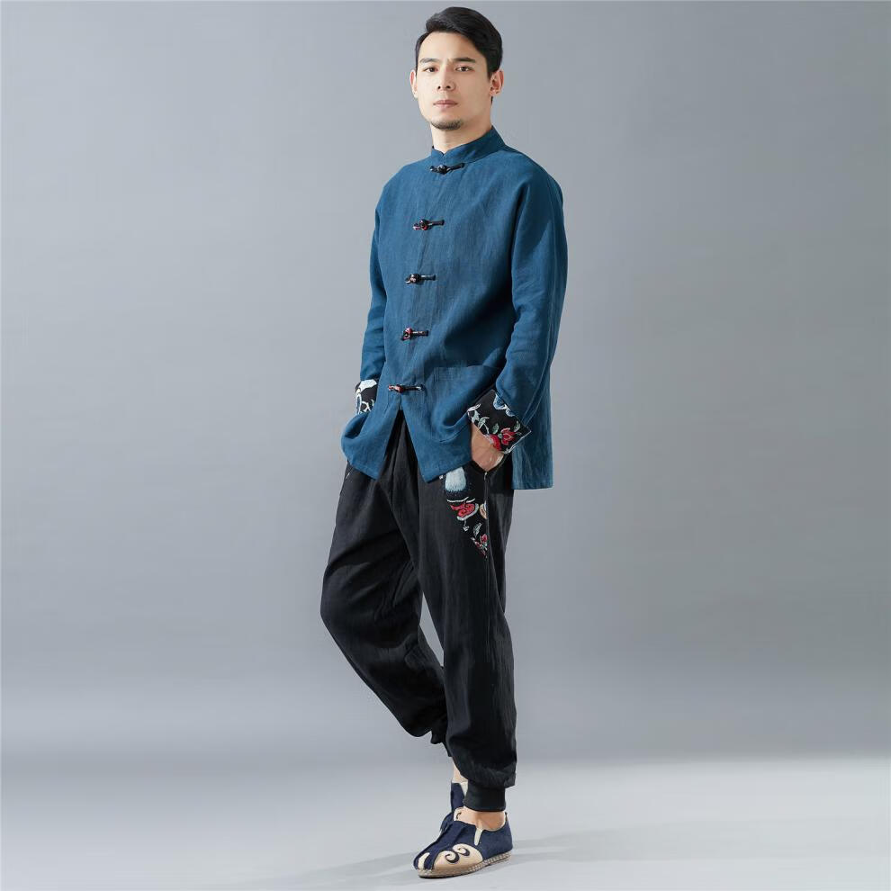 新中式服装男装2022春秋季新款男上衣单褂盘扣苎麻砂洗外套 白色 xl