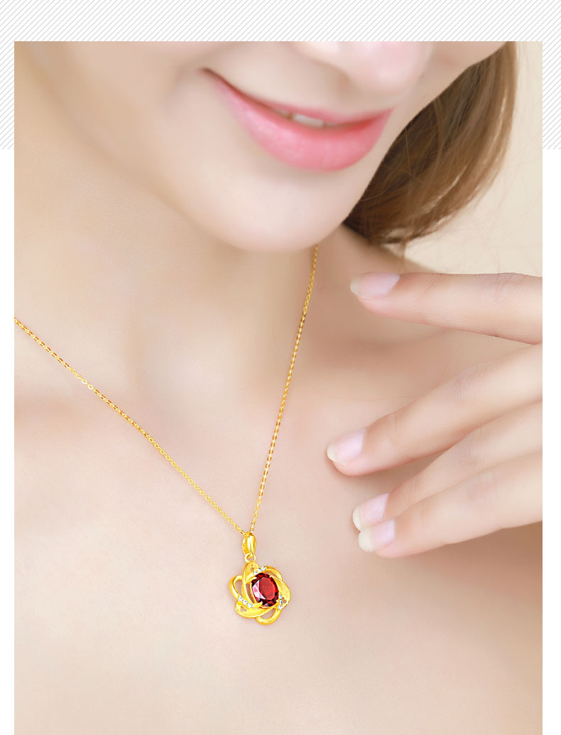 翡德丽轻奢珠宝金石榴石金项链女吊坠生日礼物送女朋友生日礼物送妈妈