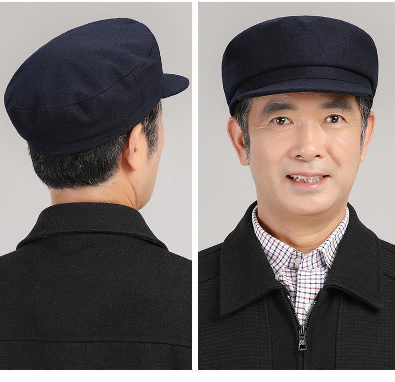 老式中山帽中老年帽子男秋冬爸爸平顶帽老头爷爷棉帽冬季保暖老人布帽