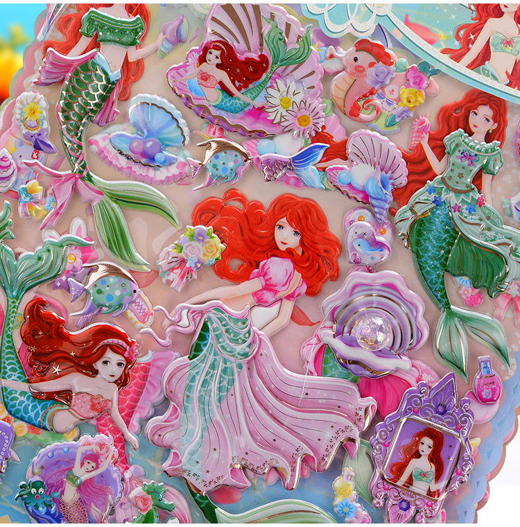 不舍天真 女孩用贴纸 女生 儿童贴纸美人鱼公主换装立体泡泡贴 时尚