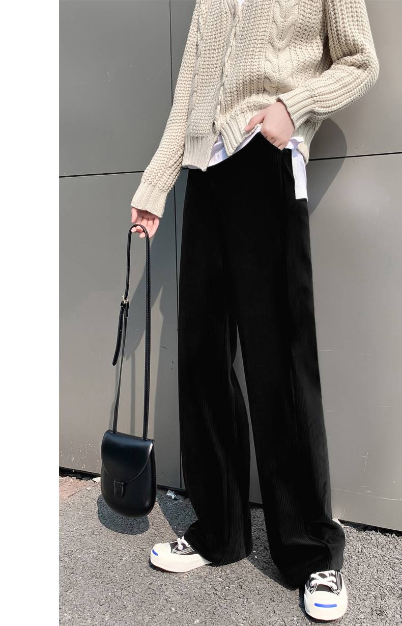 阔腿裤春秋2021新款高腰直筒宽松黑色拖地长裤女士女式显瘦加厚秋冬季