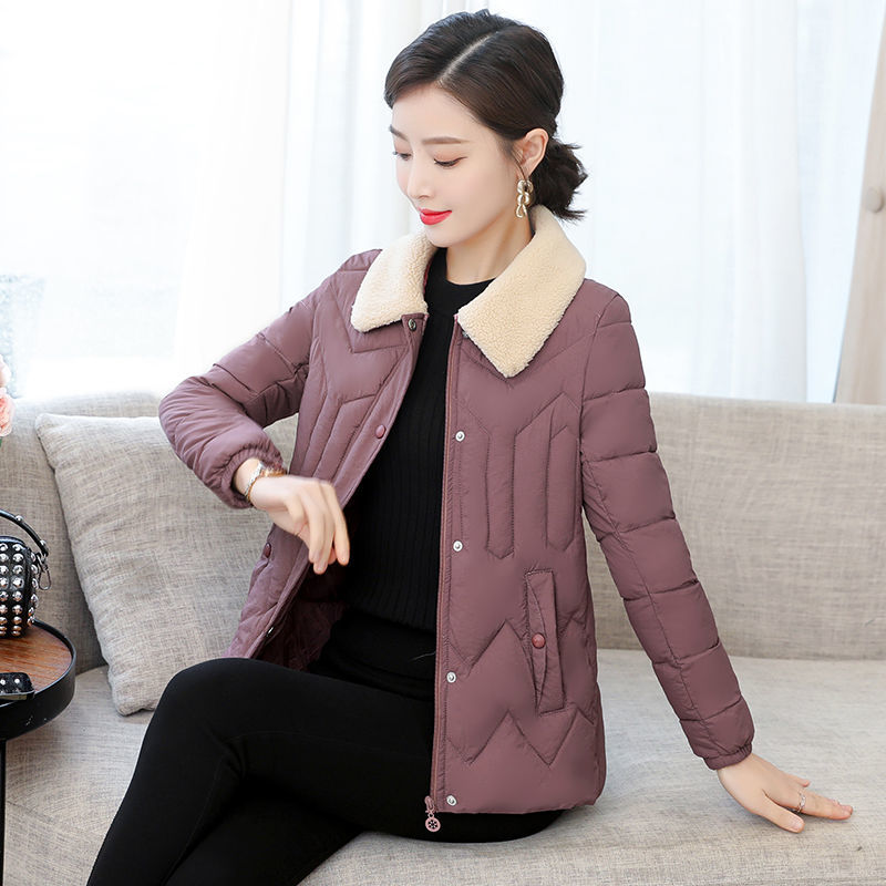 棉服女棉衣新款秋冬季棉棉服女短款仿羊羔毛翻领小棉袄轻便外套甄萌