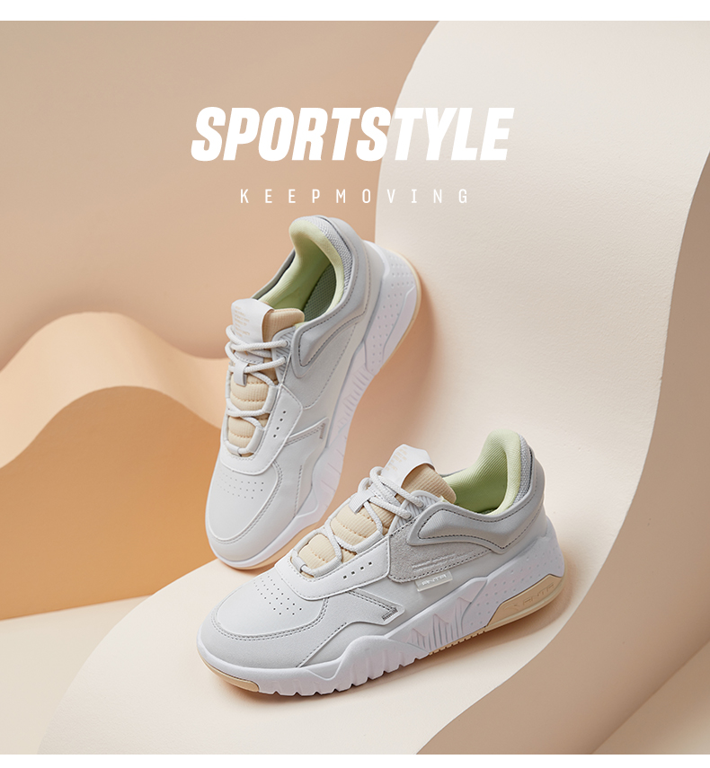 安踏女鞋板鞋2021年新款春秋冬季时尚潮流休闲鞋子女士革面运动鞋象牙