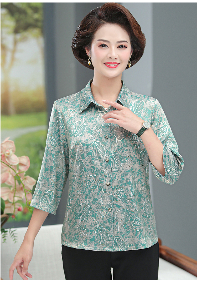 富贵鸟品牌高档女装阔太太杭州重磅真丝上衣女中老年桑蚕丝衬衣七分袖