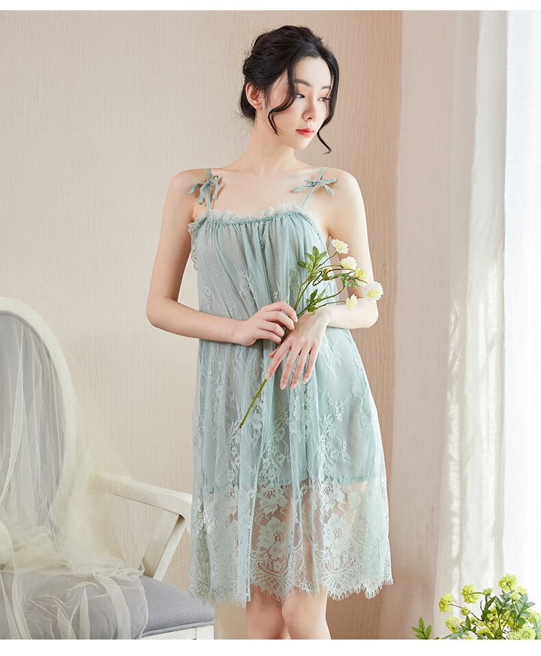 情趣内衣真空透视免脱睡裙性感蕾丝吊带开档制服睡衣露背大码家居服