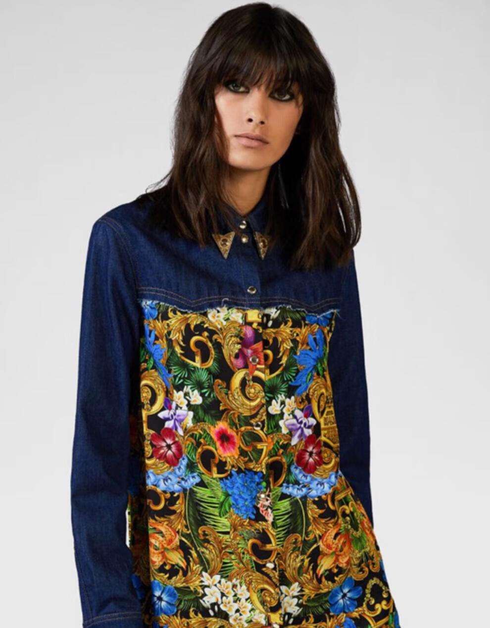 versace范思哲女士棉质牛津衬衫印花长袖衣服礼物范思哲女装上衣休闲