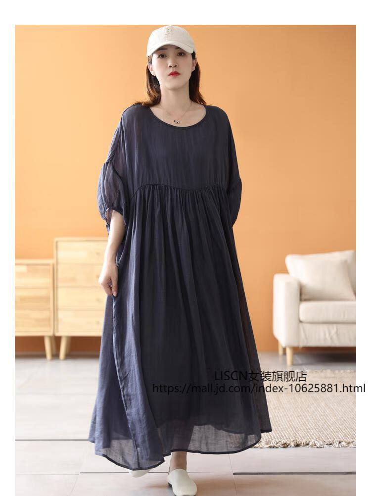 liscn【好质量】女王轻奢高端通勤风华尔兹苎麻连衣裙仙女大摆飘逸