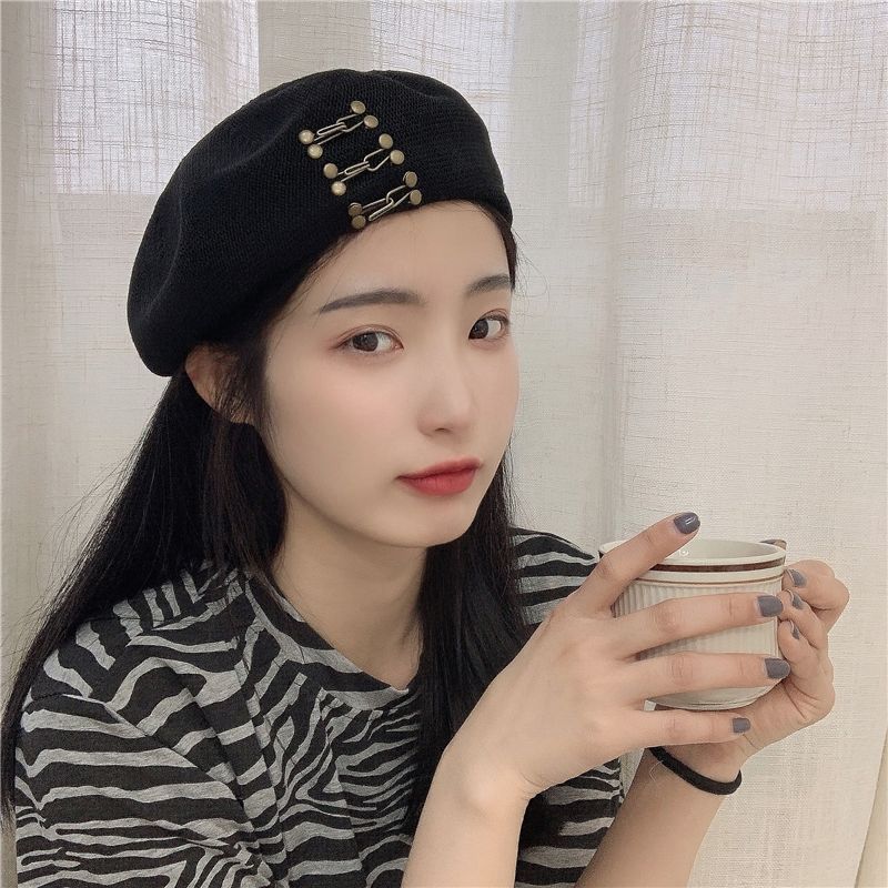 礼莎甜飒御姐风贝雷帽女夏季薄款日系钉扣镂空气质优雅百搭画家帽子