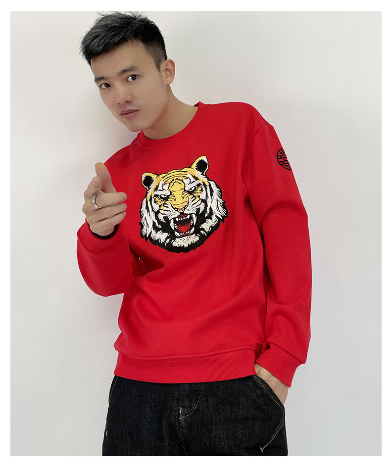 抖音同款裳布齐服饰冬季新品加厚虎头卫衣男士圆领个性创意打底衫男