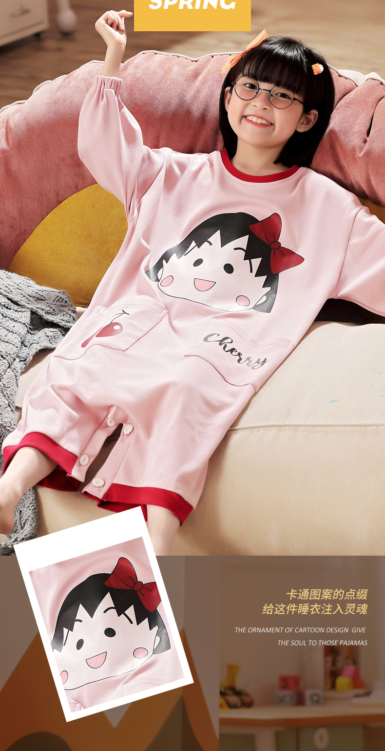 李小姐女童连体睡衣长袖纯棉春秋季薄款可爱卡通女孩宝宝睡裙家居服