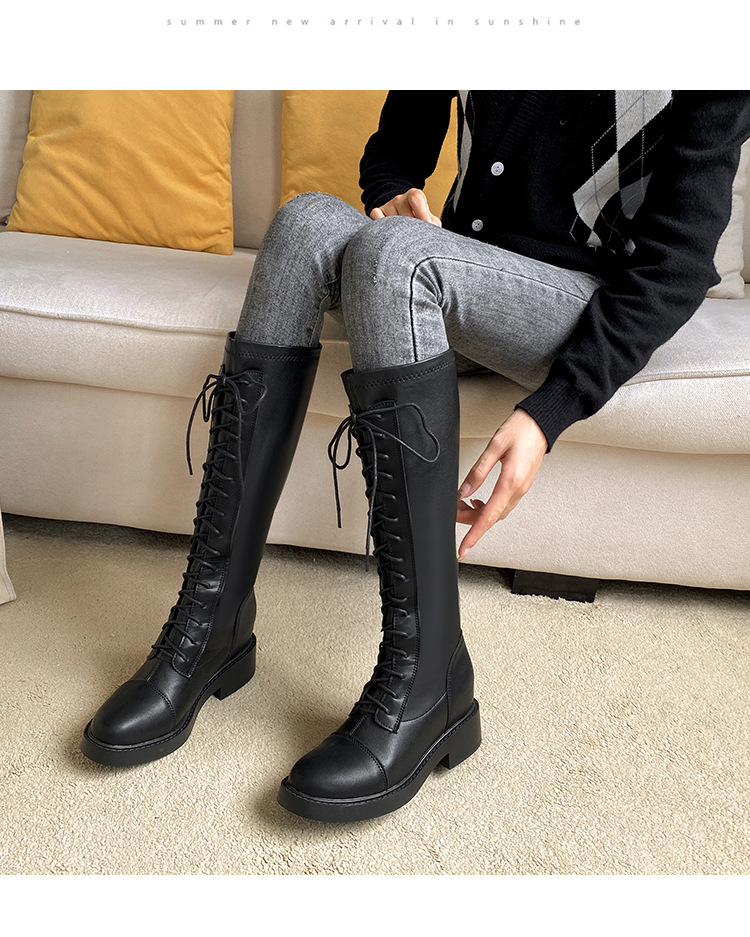 厚底长靴女内增高小个子不过膝骑士靴小码弹力瘦瘦靴长筒靴女士长靴子
