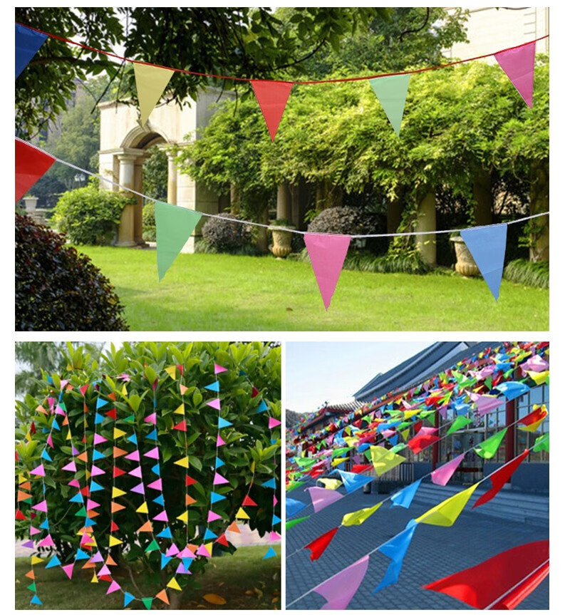 小彩旗三角旗串旗定做婚庆彩旗结婚小旗三角串彩旗开业彩条小吊旗100
