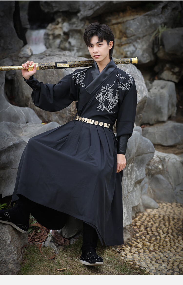 适合胖人穿的汉服明制原创男装大码男女刺绣交领飞鱼服蟒袍情侣套装