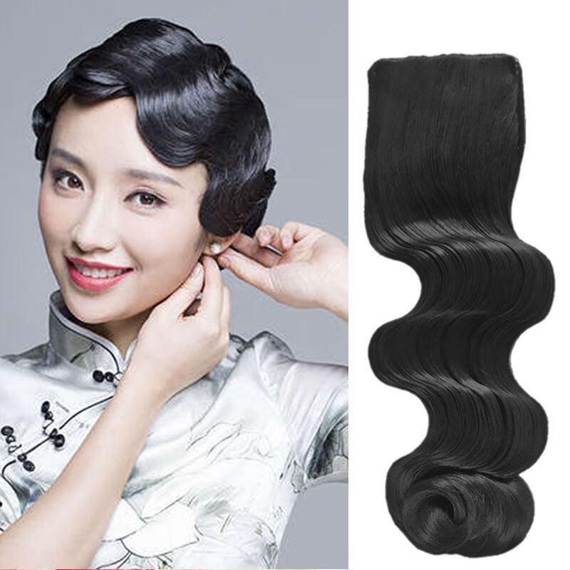 古装复古手推波纹刘海发片旗袍造型民国老上海后区拉花大波浪假发大号