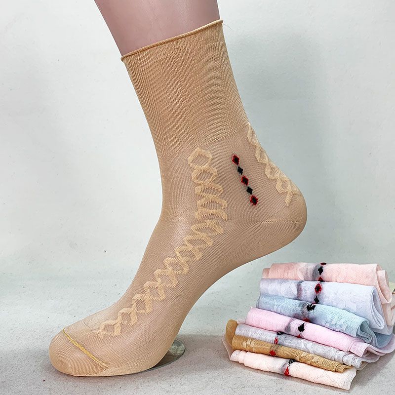 松口袜 老人袜子老式松口丝袜女士季锦纶丝袜中老年人丝光袜尼龙 白色