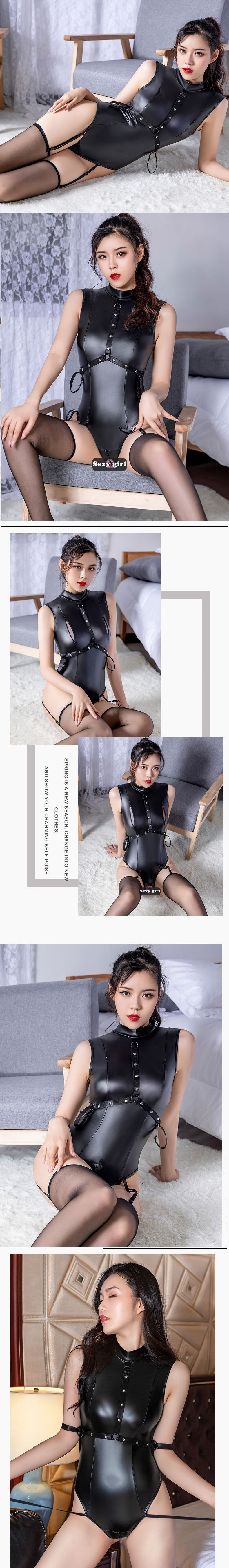 欲之诱惑高弹漆皮尤拉链臂环束缚紧身包臀sm开裆免脱