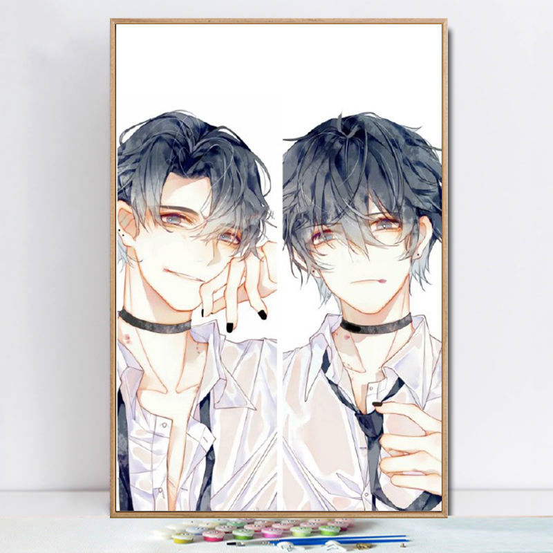 数字油画 动漫伪装学渣谢俞贺朝数字油画手工填色画画