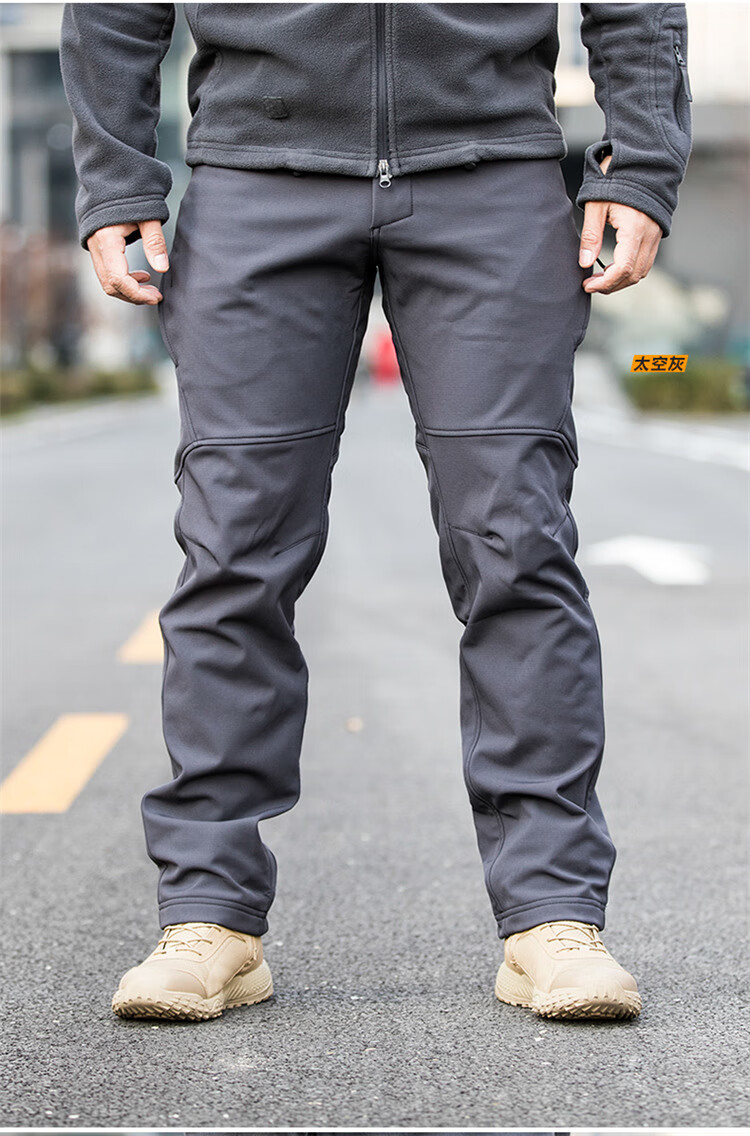 执政官软壳冲锋裤男秋冬季加绒加厚防风防水弹力户外登山裤战术裤灰色