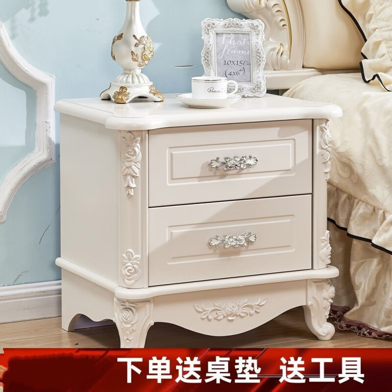 卡汐沐头柜卧室白色现代带锁整装韩式北欧床边柜子烤漆储物收纳柜 48宽象牙白描金