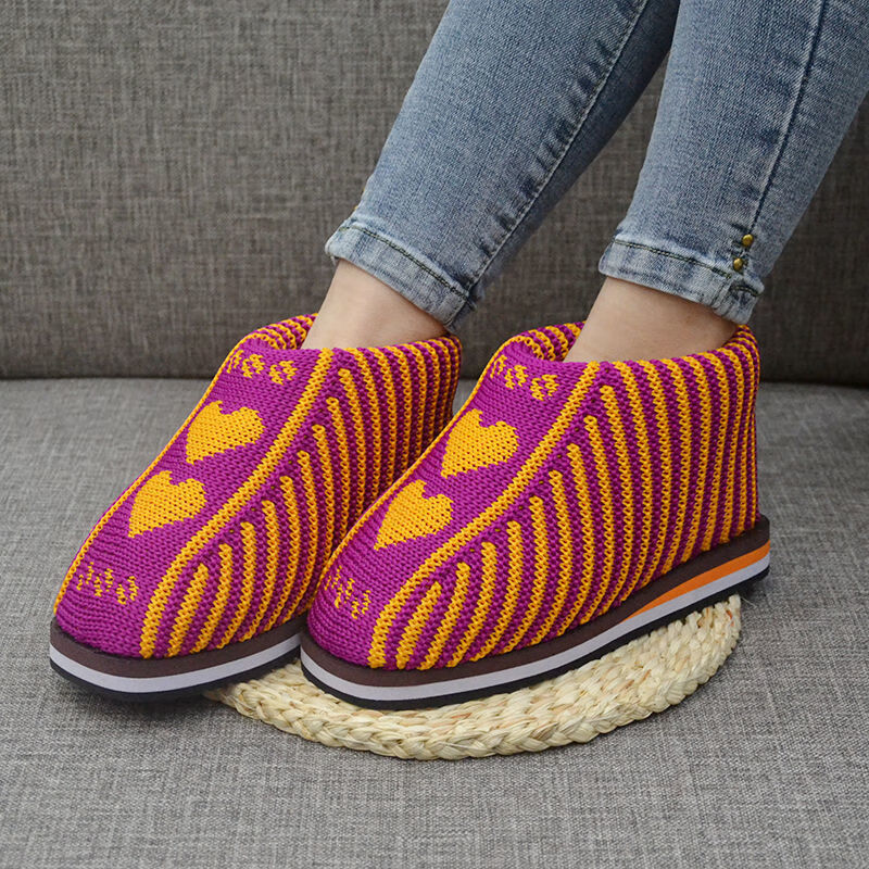 毛线鞋纯手工毛线编织居家棉鞋冬季海绵包跟加厚成品毛线棉鞋月子鞋