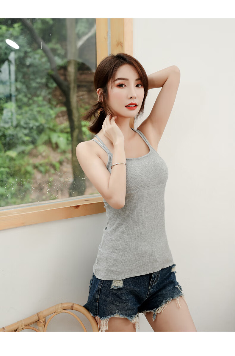 支持国货背心女外穿夏新美背吊带爆内搭打底上衣交叉带带胸垫百搭白色