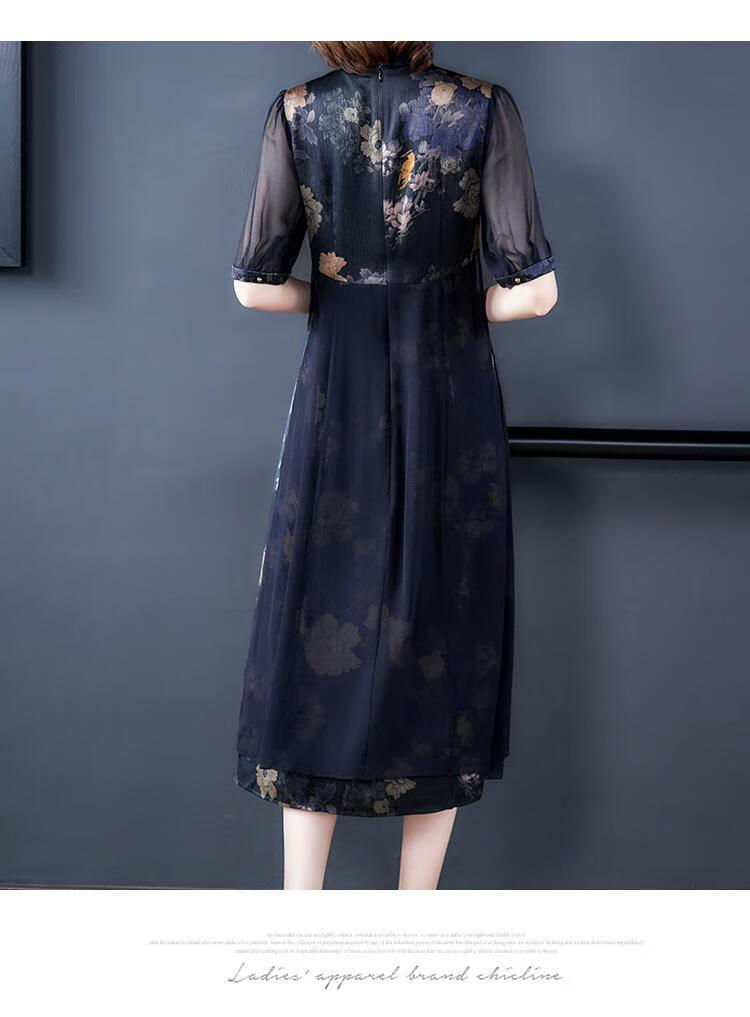 意枕上中年妈妈香云纱真丝连衣裙女夏两装气质阔太太桑蚕丝裙子红色l