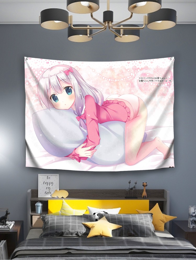 新品挂毯背景布动漫二次元挂布初音装饰布ins卡通墙饰壁画宅男乳白色
