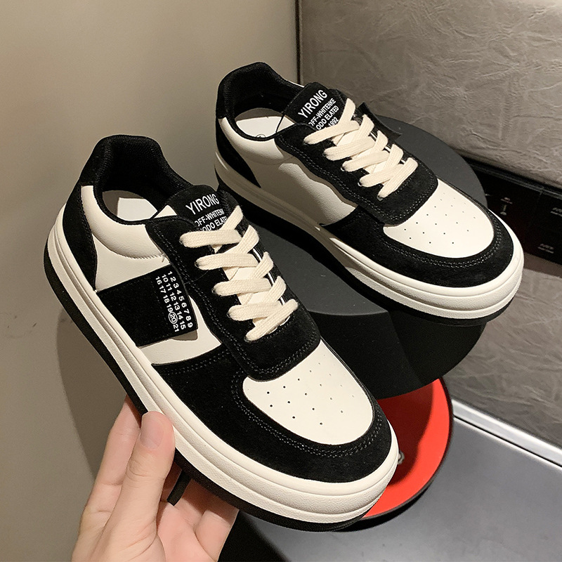 2021年夏季冬新款面包小白鞋女圆头纯色厚底韩版板鞋anike黑色加绒35