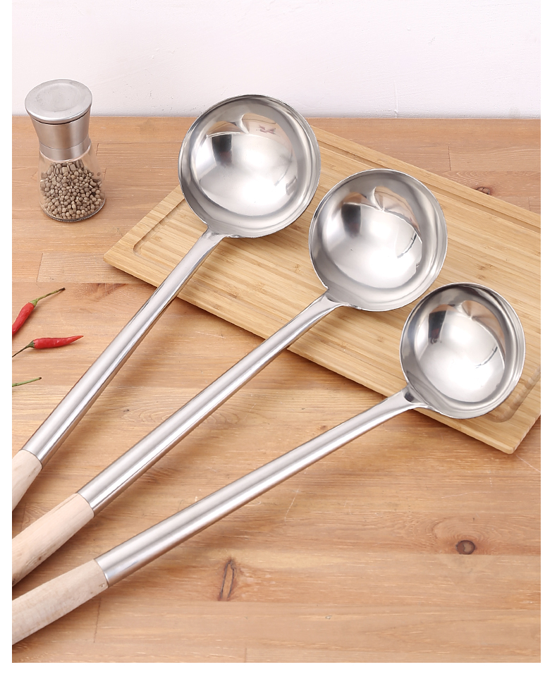 不锈钢厨师商用加厚长柄炒勺炒菜手勺打菜铁勺子油勺汤勺家用大号 1.