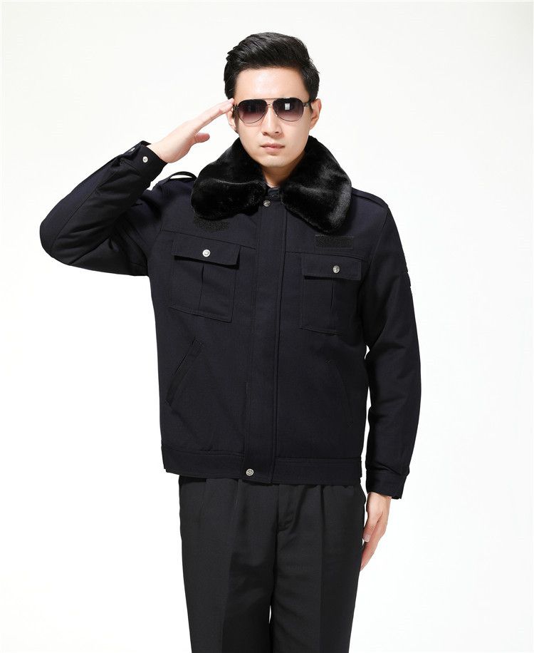 治安防寒毛料冬季执勤服保安大衣工作服夹克款棉衣加厚男女式防寒棉袄