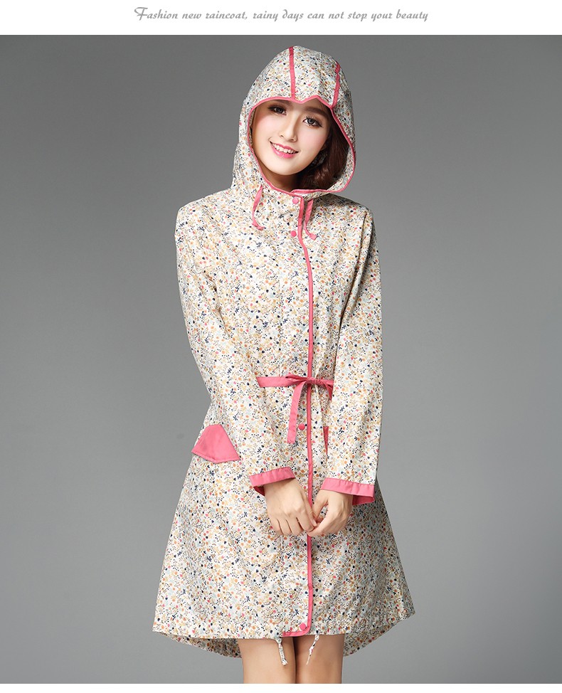 日韩时尚碎花雨衣成人女学生萌少女户外徒步上班旅游长款细腰带雨披小