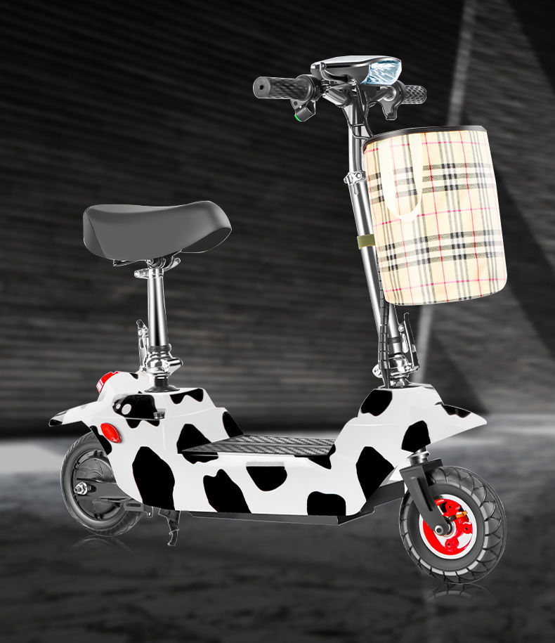 小海豚电瓶车迷你小型电动车女士代步车折叠锂电池电动滑板车黑色24v