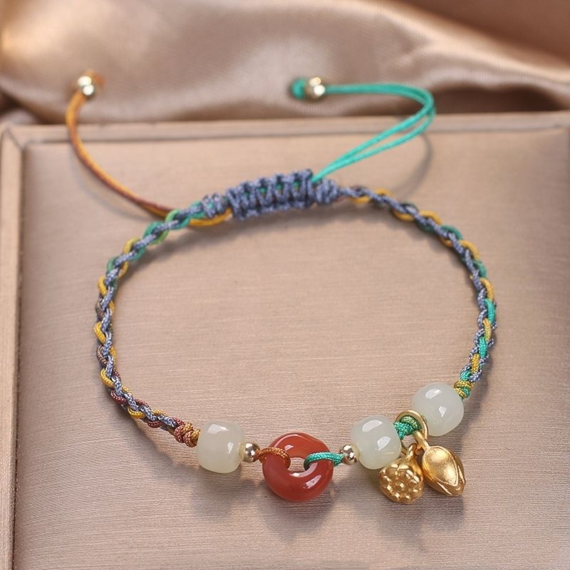 和田玉平安扣两世欢手链手绳女手工编织闺蜜编绳古风秋季小众设计 蓝