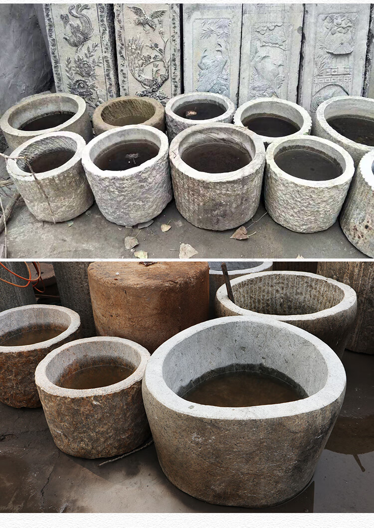 石缸庭院养鱼石头鱼缸花盆水缸石盆石槽圆形花园装饰石雕流水盆圆柱盆