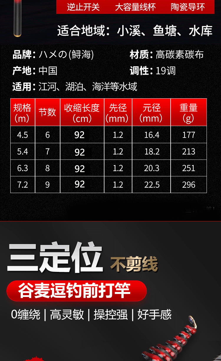 vof2022新款日本进口碳素定位前打竿28调不剪线超轻超硬19谷麦钓竿逗