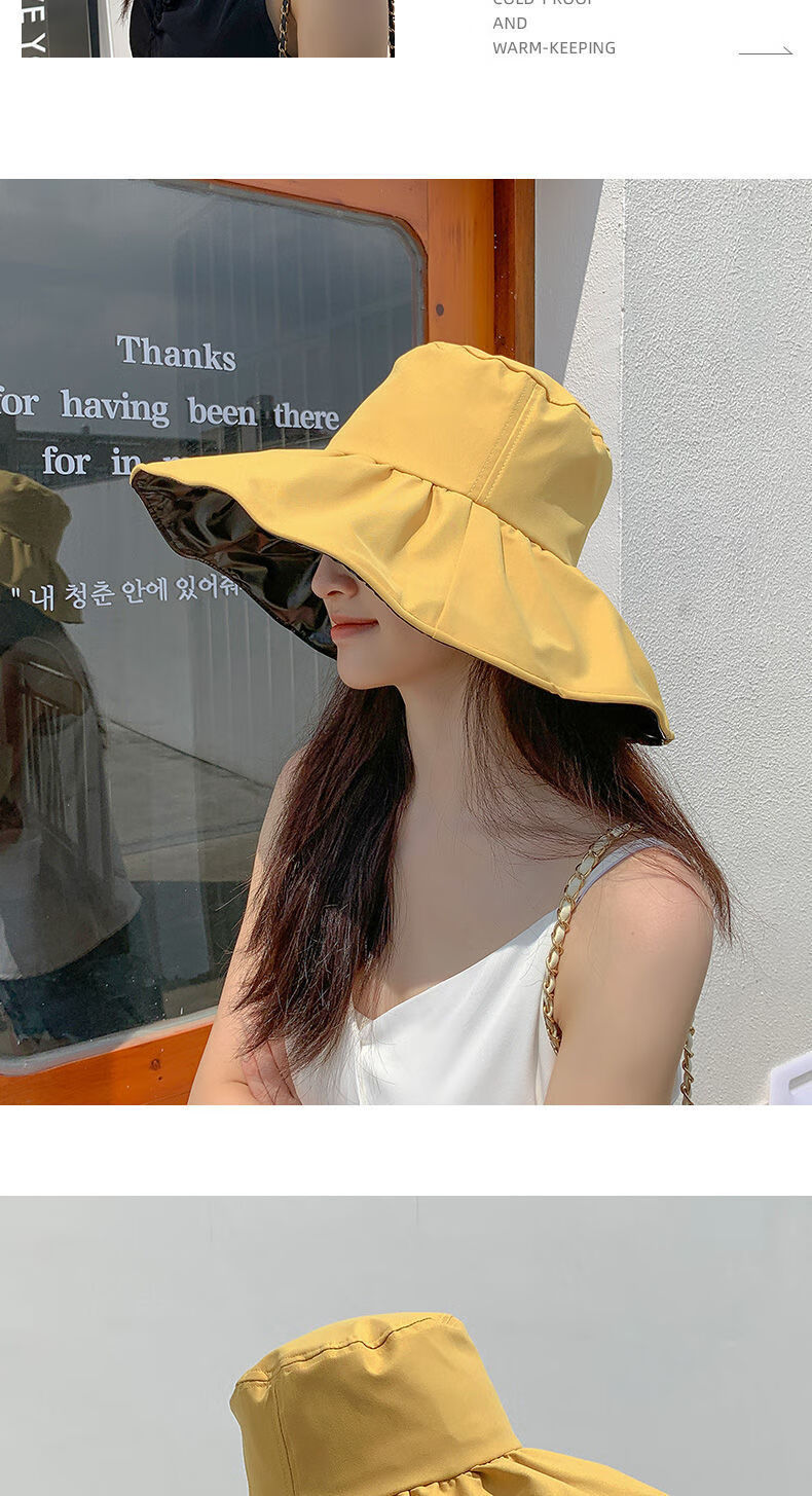 凡七夏季防紫外线遮阳帽女黑胶新款百搭防晒洋气遮脸渔夫帽出游太阳帽