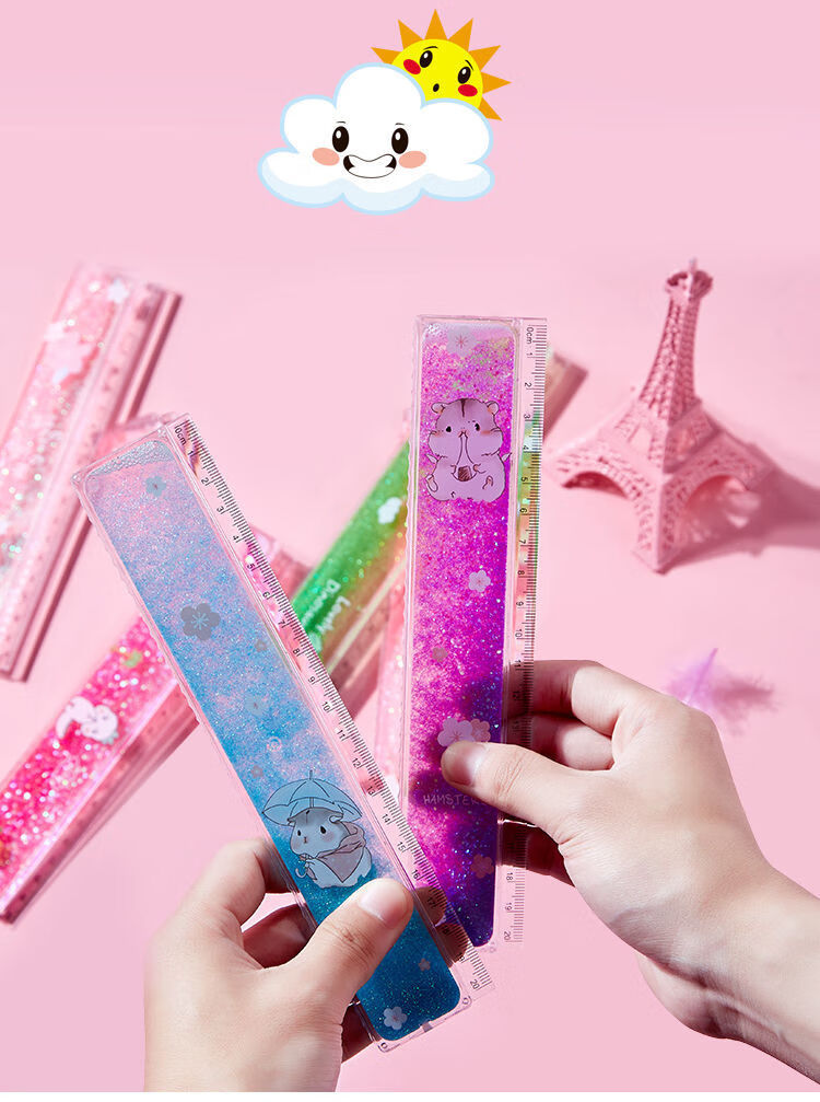 尚石纪樱花流沙尺子少女心小学生文具创意韩版可爱卡通透明直尺20cm