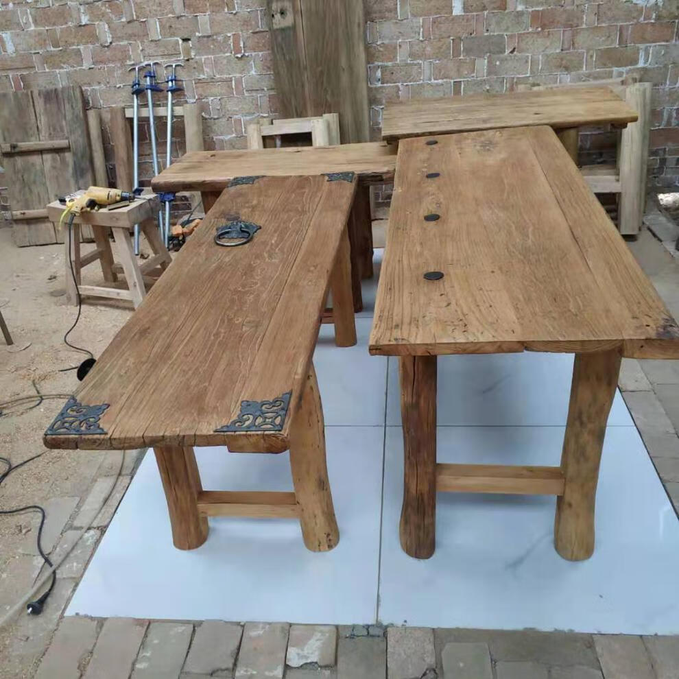 老榆木门板茶桌复古书桌餐桌实木花艺桌吧台民宿家用茶楼定制精品门板