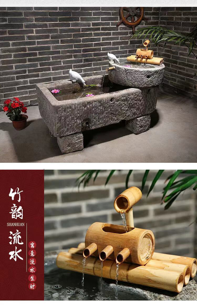 石头花盆老石槽鱼缸阳台水景旧水槽庭院户外摆件猪槽石盆流水组合