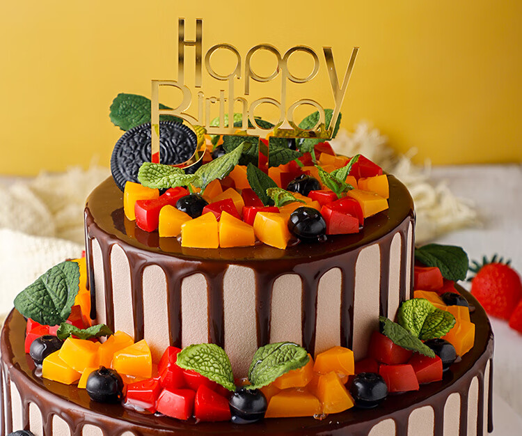 仿真欧式水果生日蛋糕模型仿真2021款塑胶假蛋糕样品摆件闪康t9318寸