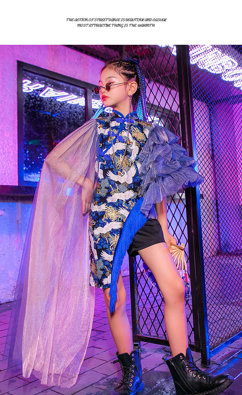 bitced走秀潮服中国风女童国潮走秀潮装儿童模特t台套装走秀礼服时装