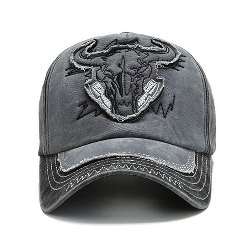 聂庄幅男士帽子水洗刺绣牛仔帽户外防晒街头休闲遮阳帽复古牛头棒球帽