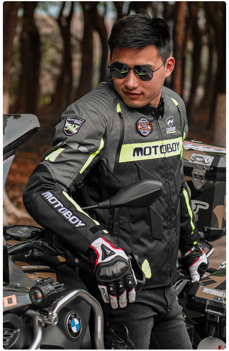 motoboy摩托车骑行服防水保暖哪吒刺绣中国风防护个性摩托装防摔 黑色