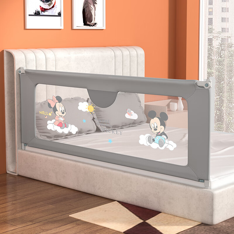 摔防护栏婴儿安全床栏护儿童挡板防掉床上床边经典米奇灰12米单片真