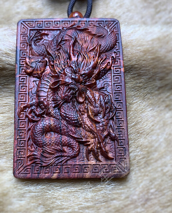 早纪木吊坠男士龙挂件十二生肖龙牌吊坠木质五爪龙形项链龙盘柱挂坠09