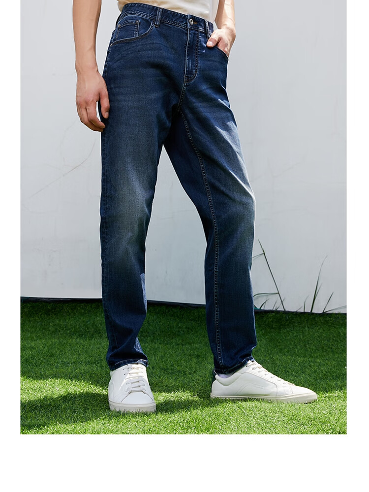 selected思莱德夏季新款复古简约抓纹做旧蓝色牛仔裤男 深牛仔蓝 165