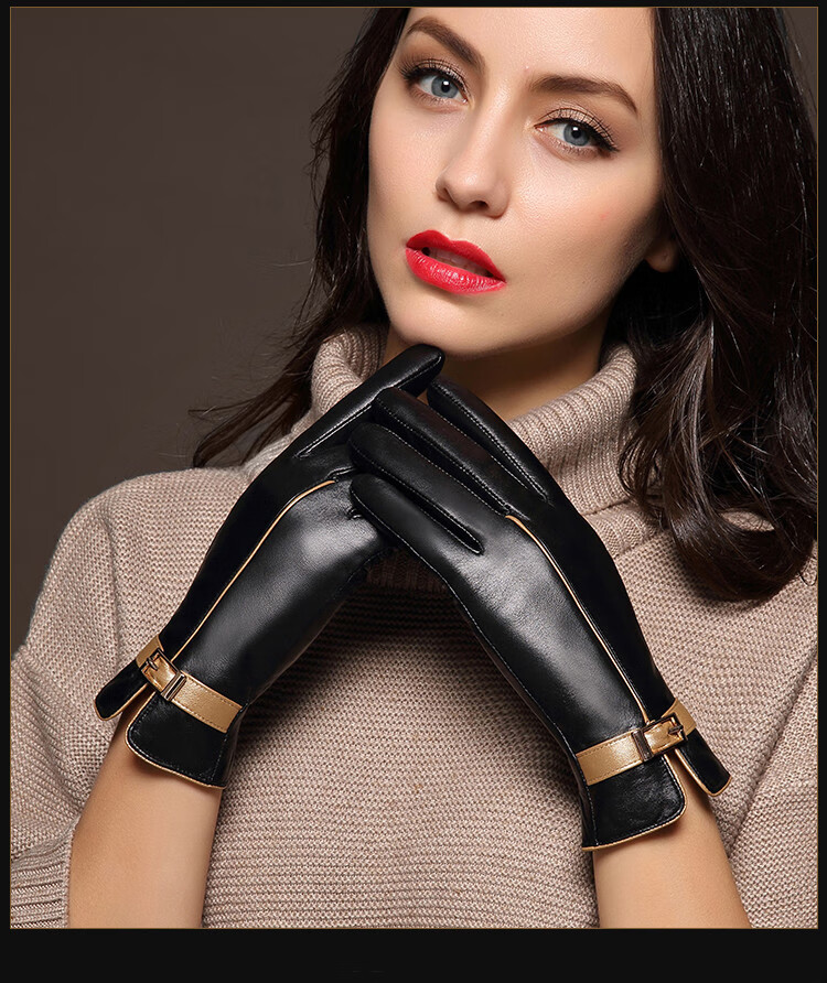 peavey山羊皮手套女士触屏冬季骑行防风加绒加厚保暖羊皮加厚款触屏款