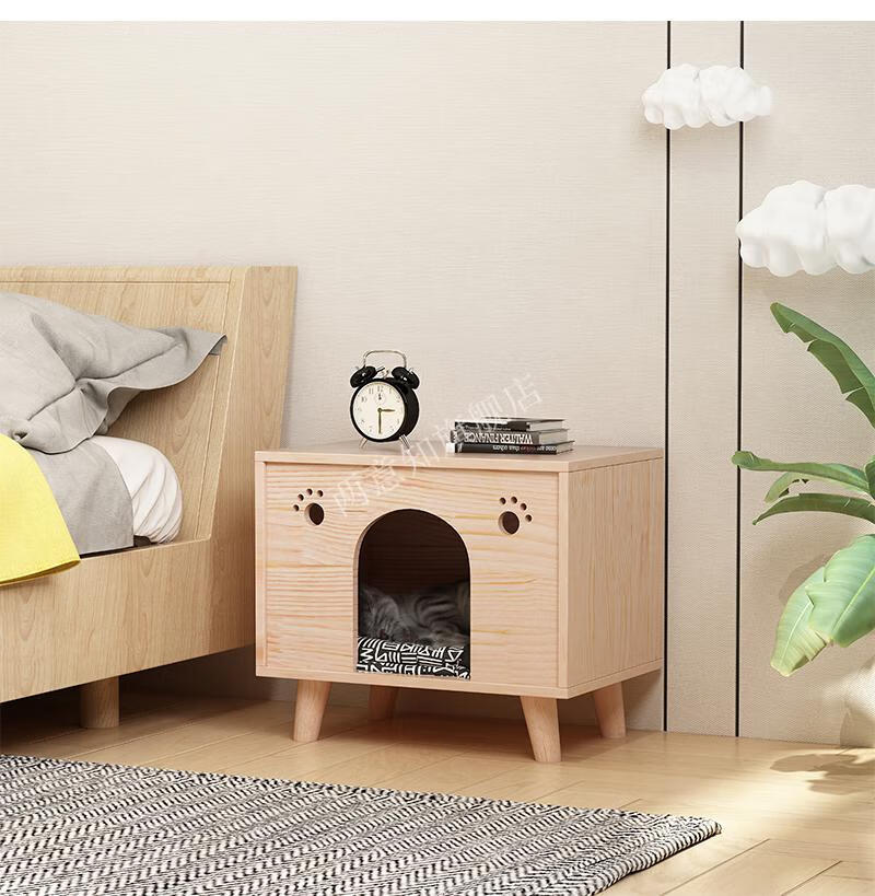 人猫共用家具 实木床头柜猫窝猫爬架一体多功能猫房子猫咪跳玩具人猫